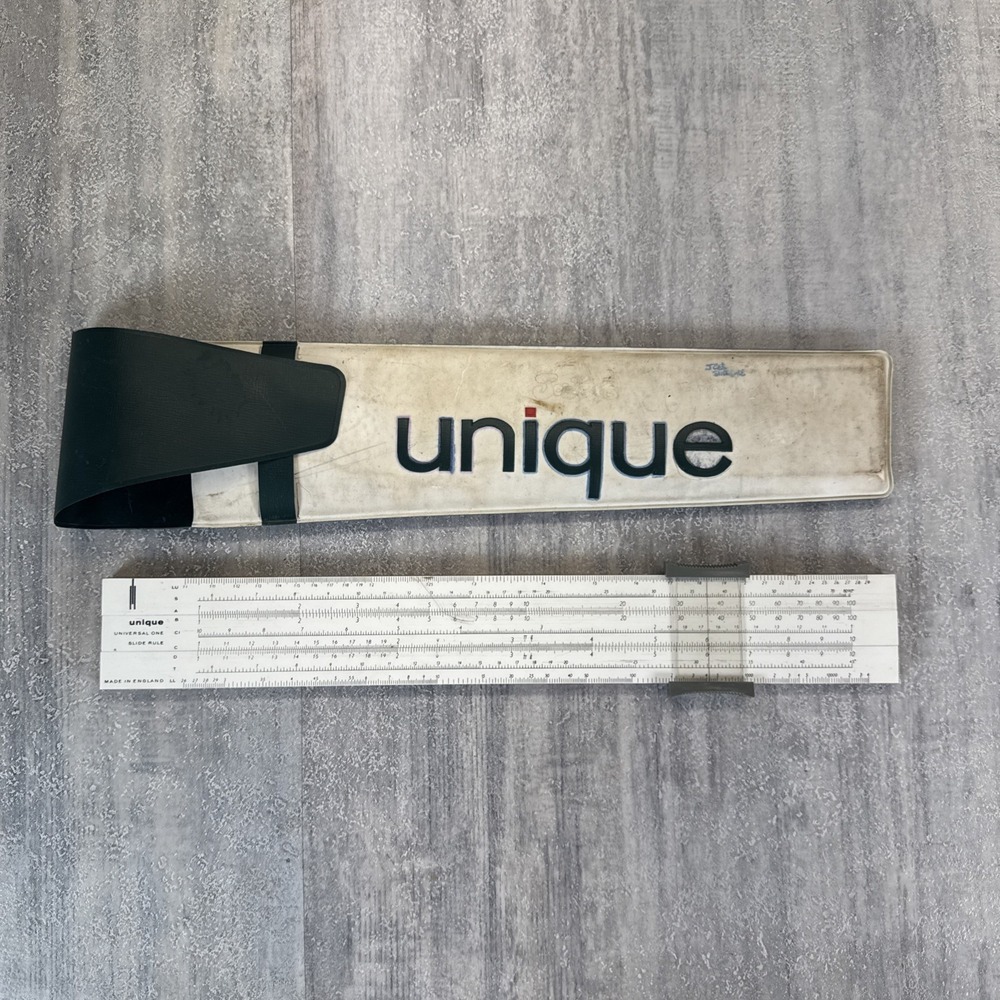 Vintage UNIQUE "Universal One" Slide Rule • Made in England • With Sleeve